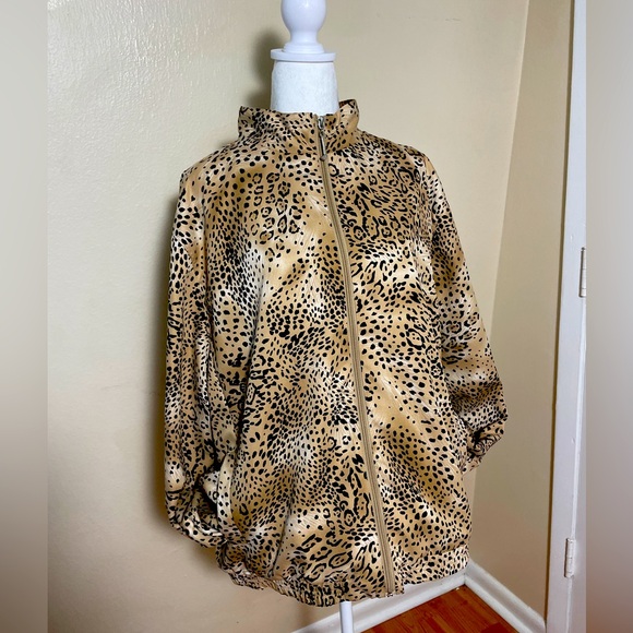Allyson Whitmore Fall Woman Windbreaker Brown Leopard Print Jacket golf 2X - Picture 3 of 15